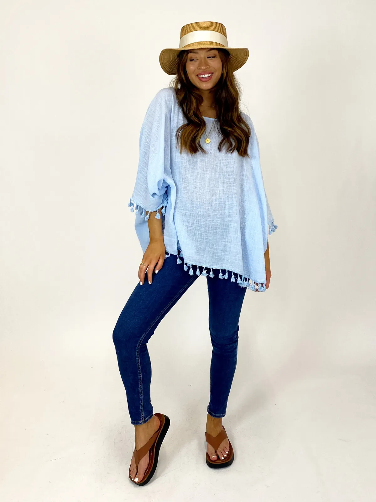 Pearl Powder Blue Fringe Kaftan