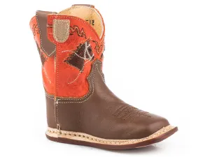 Roper Infants Boys Orange/Brown Leather Cowbaby Horsehead Cowboy Boots