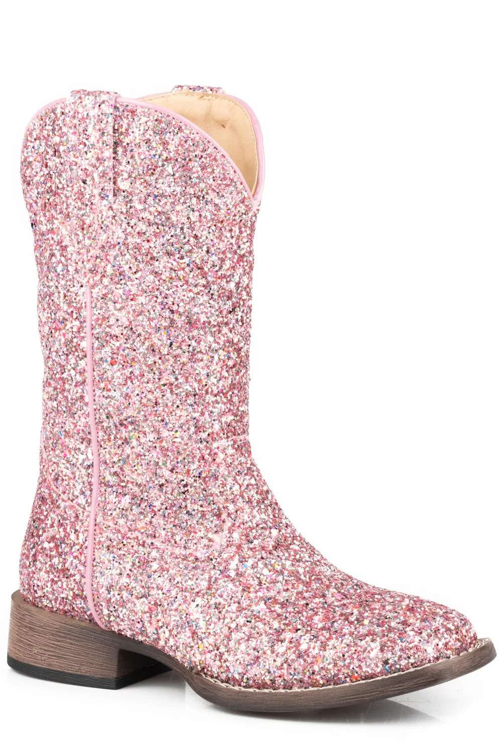 Roper Youth Girls Pink Multi Faux Leather Glitter Galore Cowboy Boots