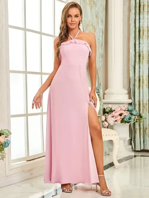 Ruffled Halter A-Line Bridesmaid Dress