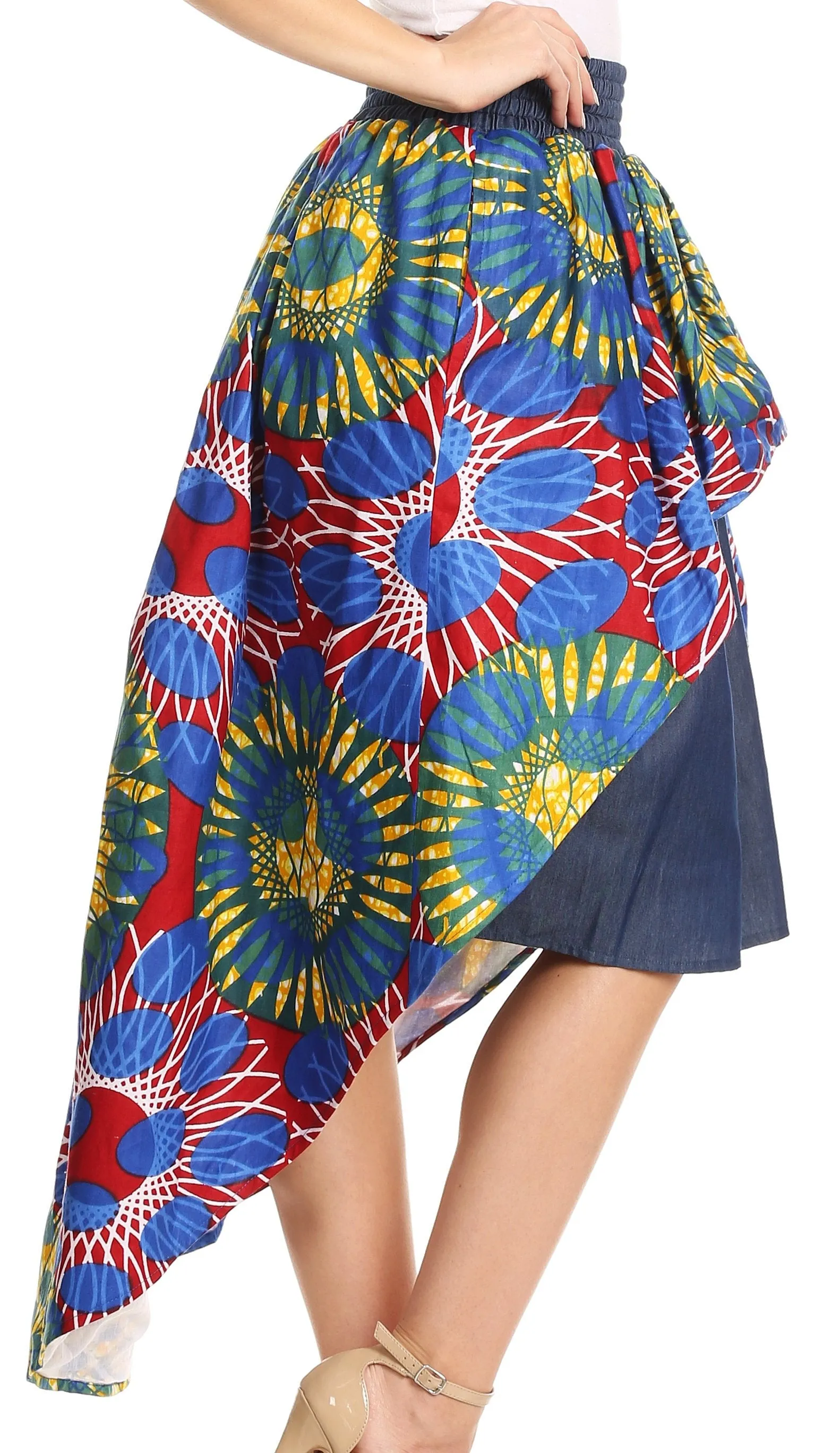 Sakkas Bahati Hi Low Mermaid African Ankara Dutch Wax Cotton Skirt Colorful