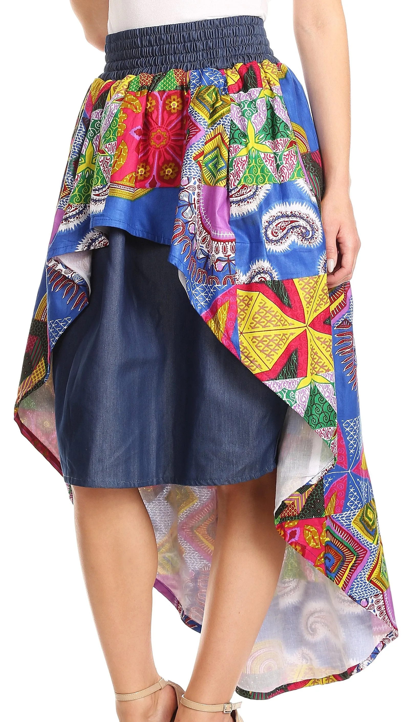 Sakkas Bahati Hi Low Mermaid African Ankara Dutch Wax Cotton Skirt Colorful