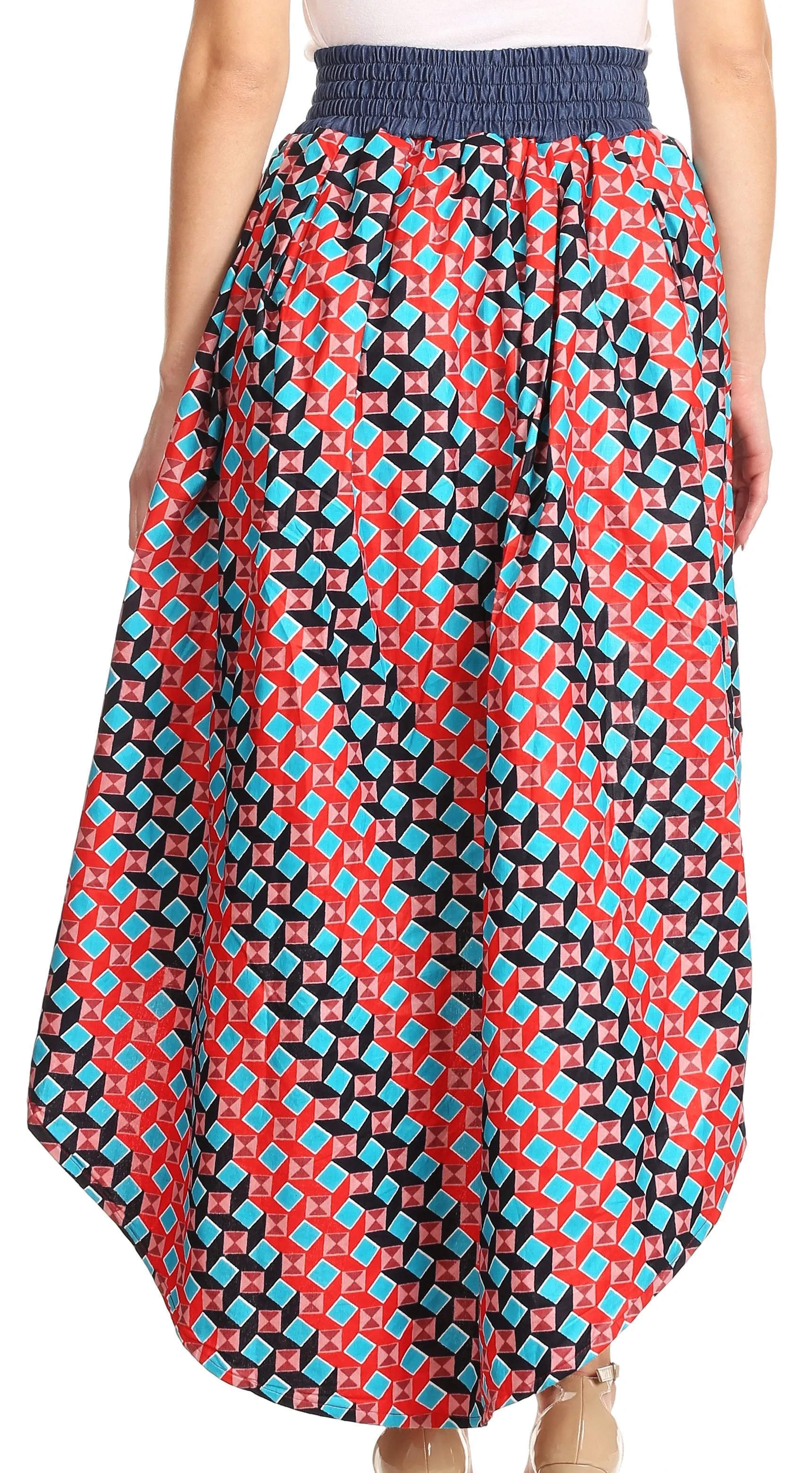 Sakkas Bahati Hi Low Mermaid African Ankara Dutch Wax Cotton Skirt Colorful