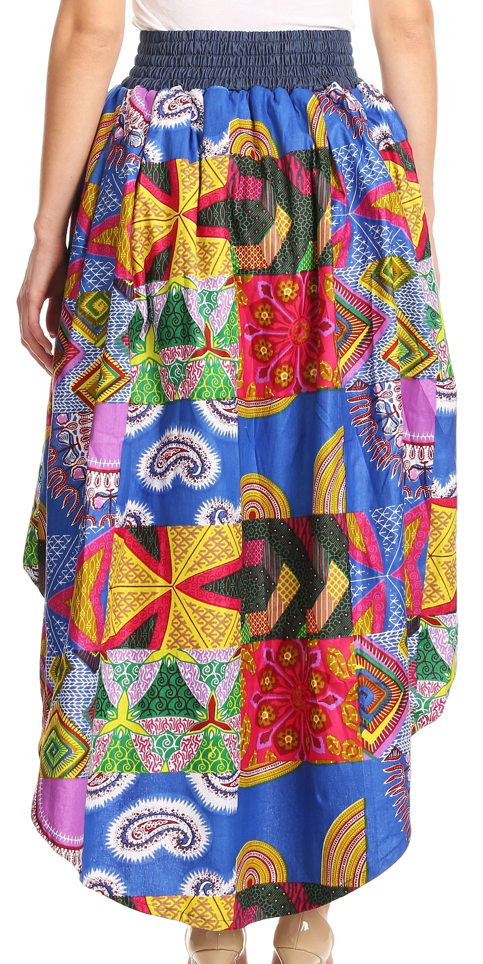 Sakkas Bahati Hi Low Mermaid African Ankara Dutch Wax Cotton Skirt Colorful