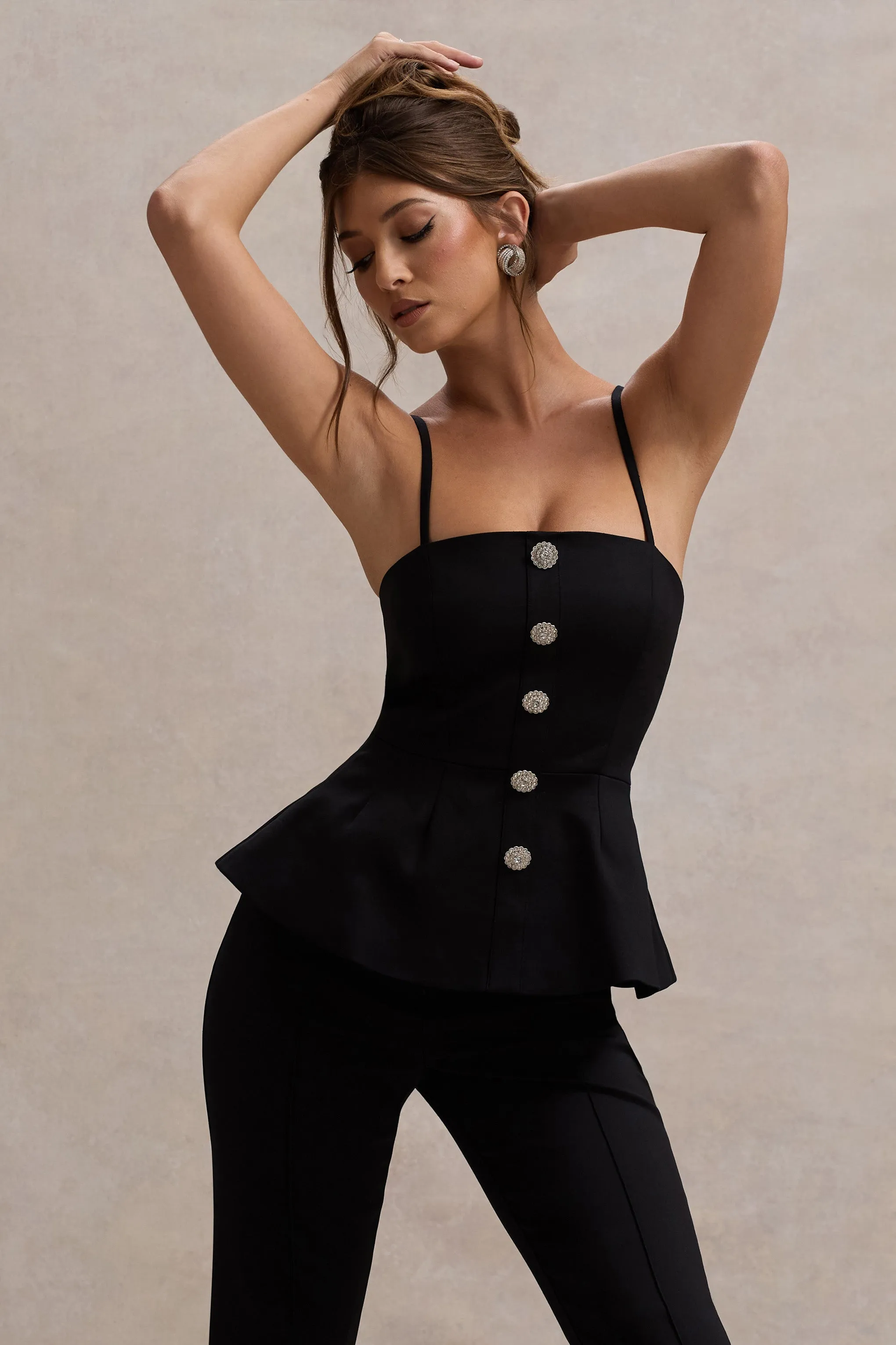 Skyla | Black Strappy Top With Buttons