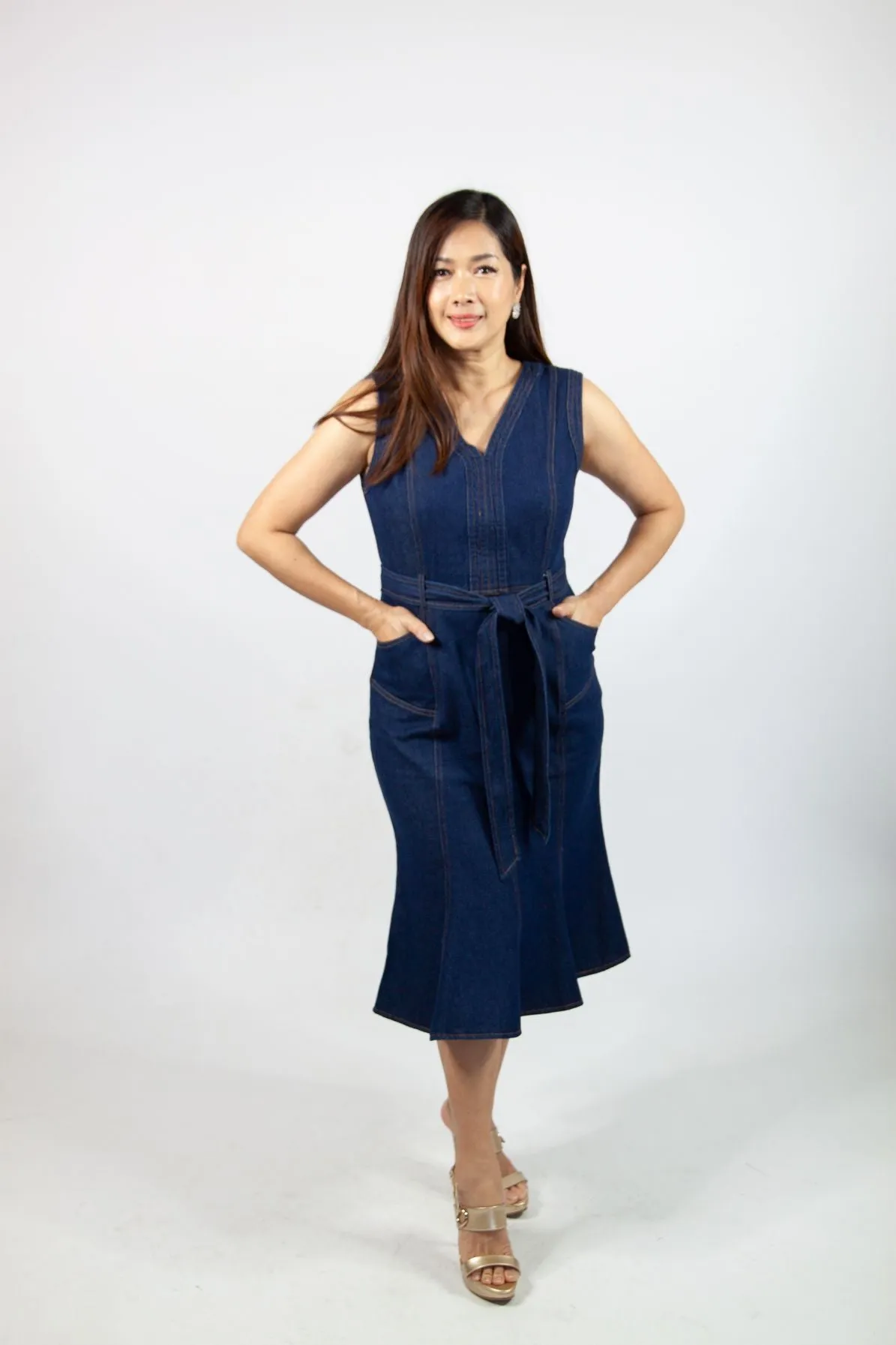 Sleeveless Denim Frill Dress