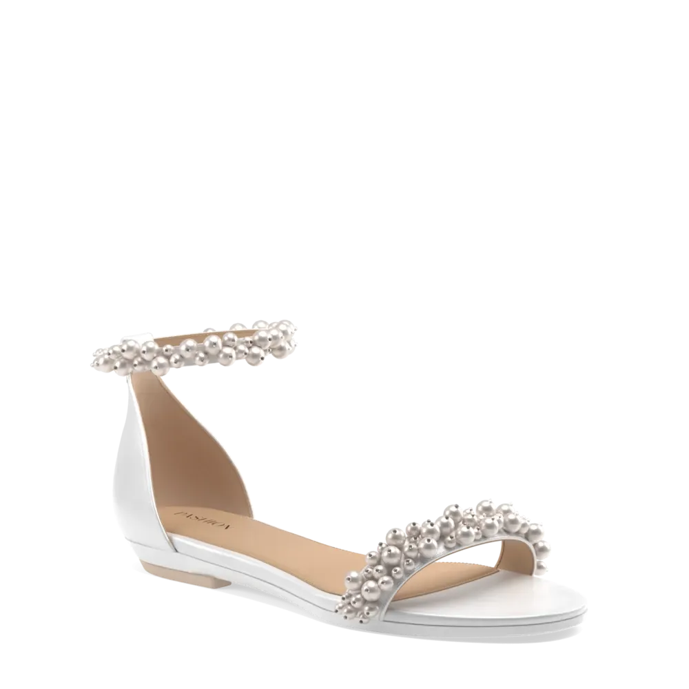 The Pashionista - White Satin Pearl Flat