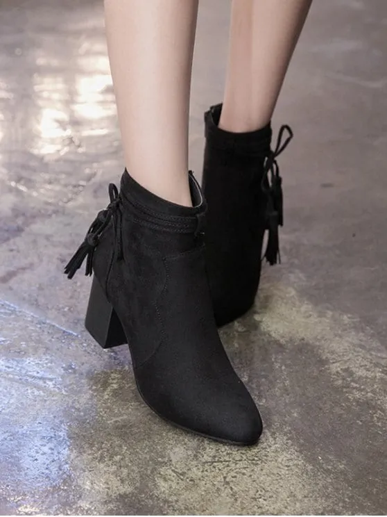 Trendy Tassels Zipper Chunky Heel Ankle Boots