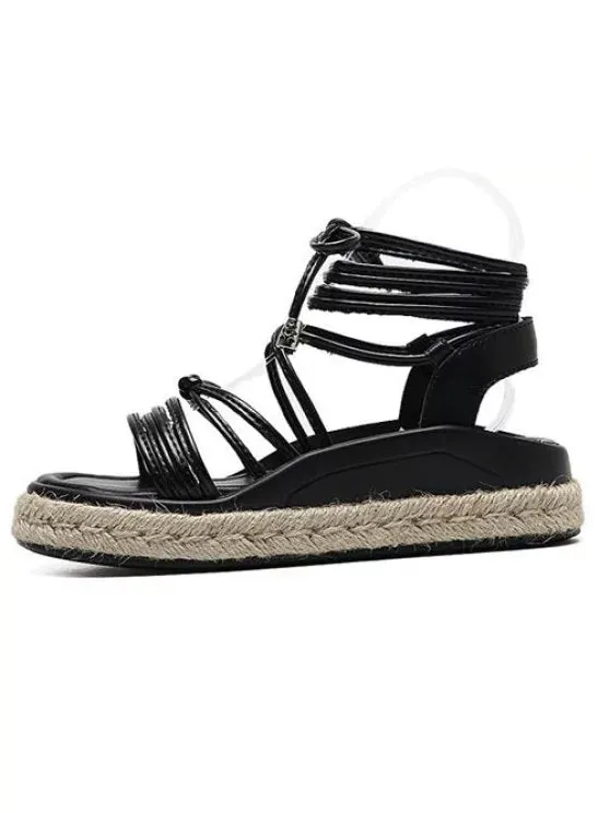 Trendy Tie Up Espadrilles Faux Leather Sandals