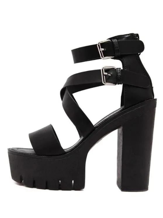 Trendy Zipper Double Belt Buckle Cross Strap Sandals