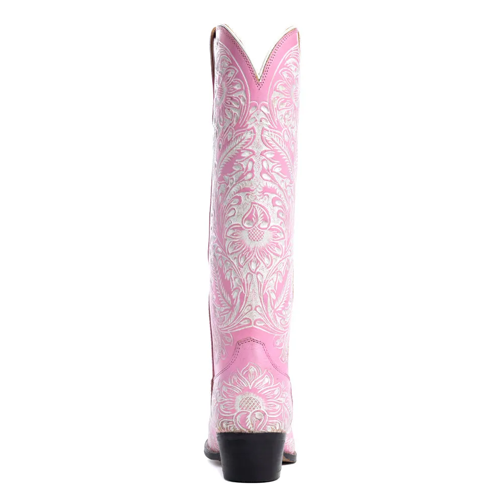 Valentina Trail Hand-tooled Boots in Pink