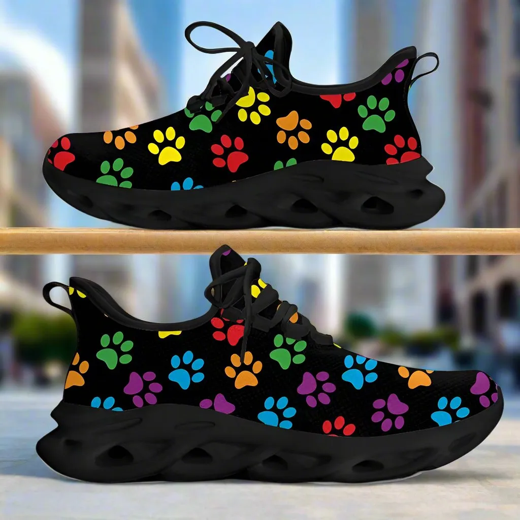 Vet Unisex Mosaic Animal Paw Print Man Woman Lightweight Flat Sneakers Lace-Up Shoes