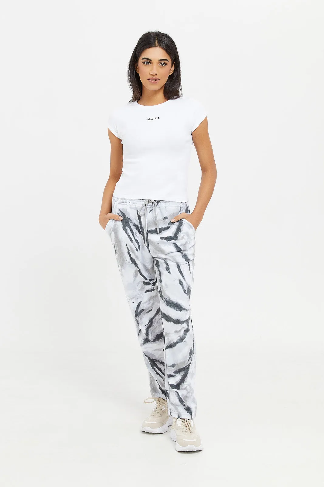 Women Grey Tie Dye Active Pant