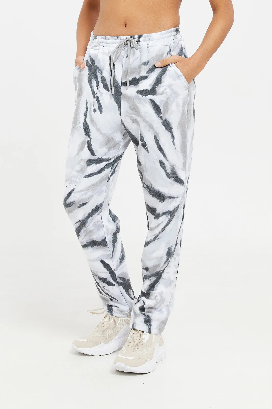 Women Grey Tie Dye Active Pant