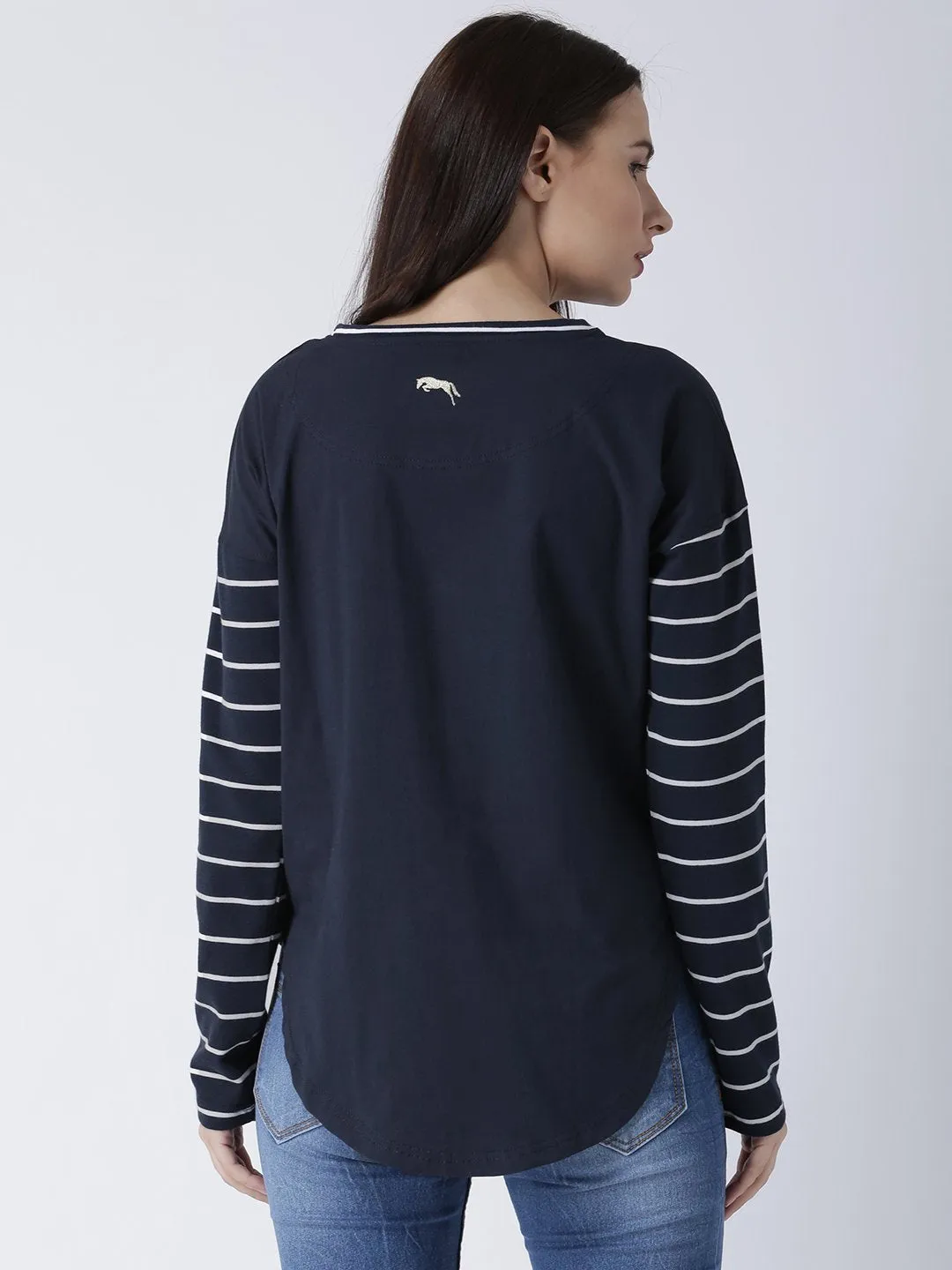 Women Round Neck Navy Blue T-shirt