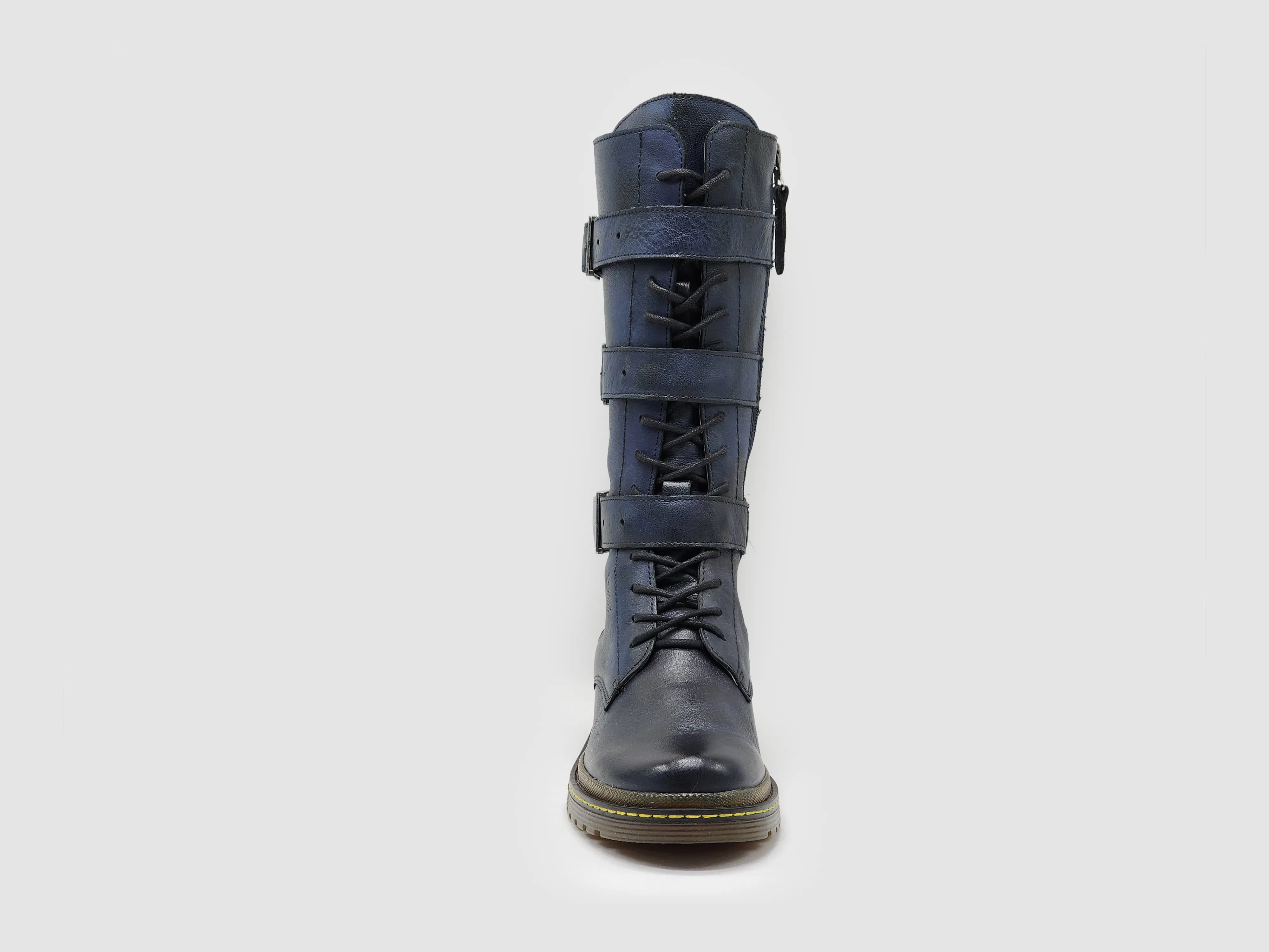 Women’s Premium Tall Buckle & Zip-Up Leather Boots - Navy