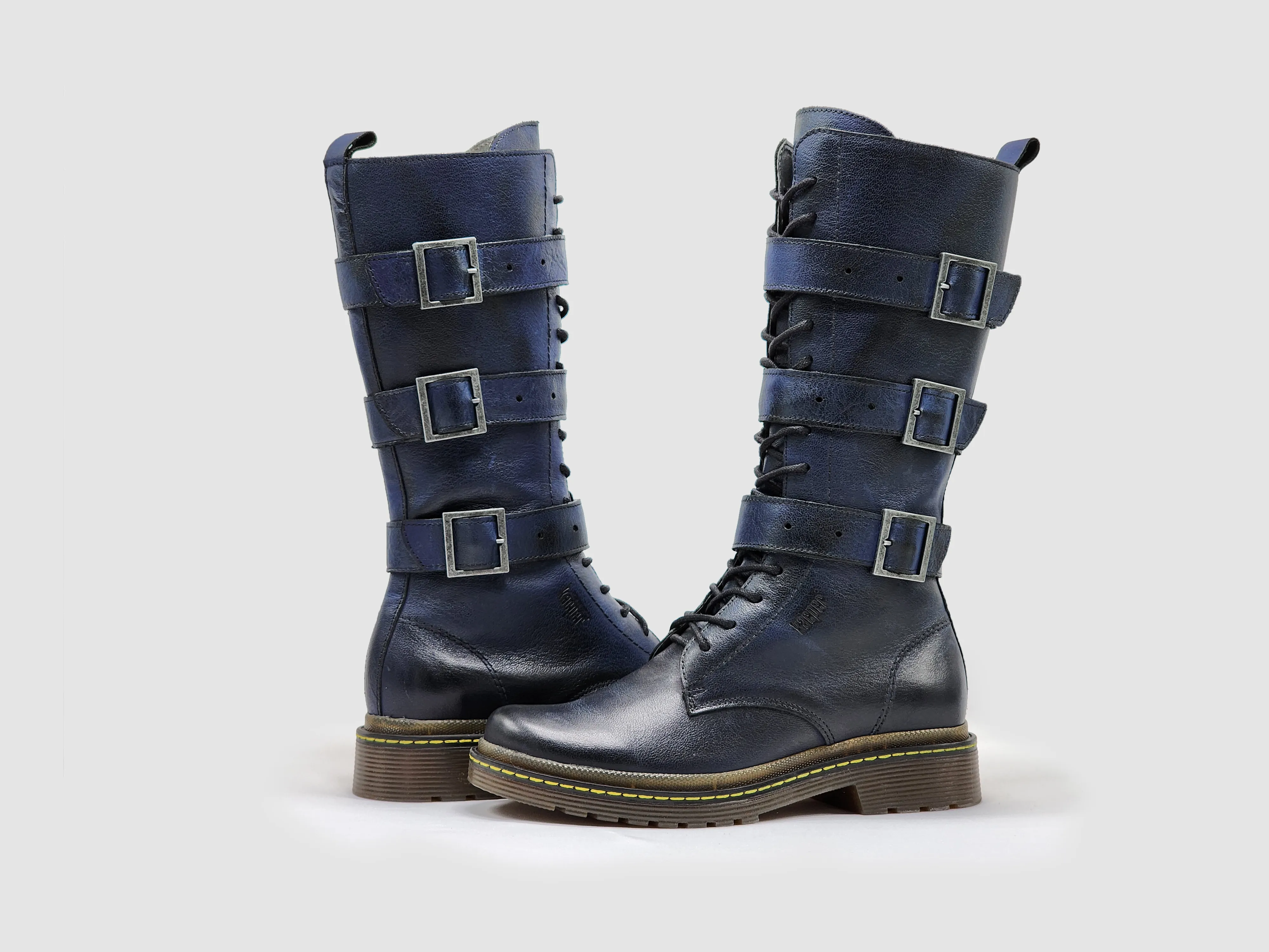 Women’s Premium Tall Buckle & Zip-Up Leather Boots - Navy